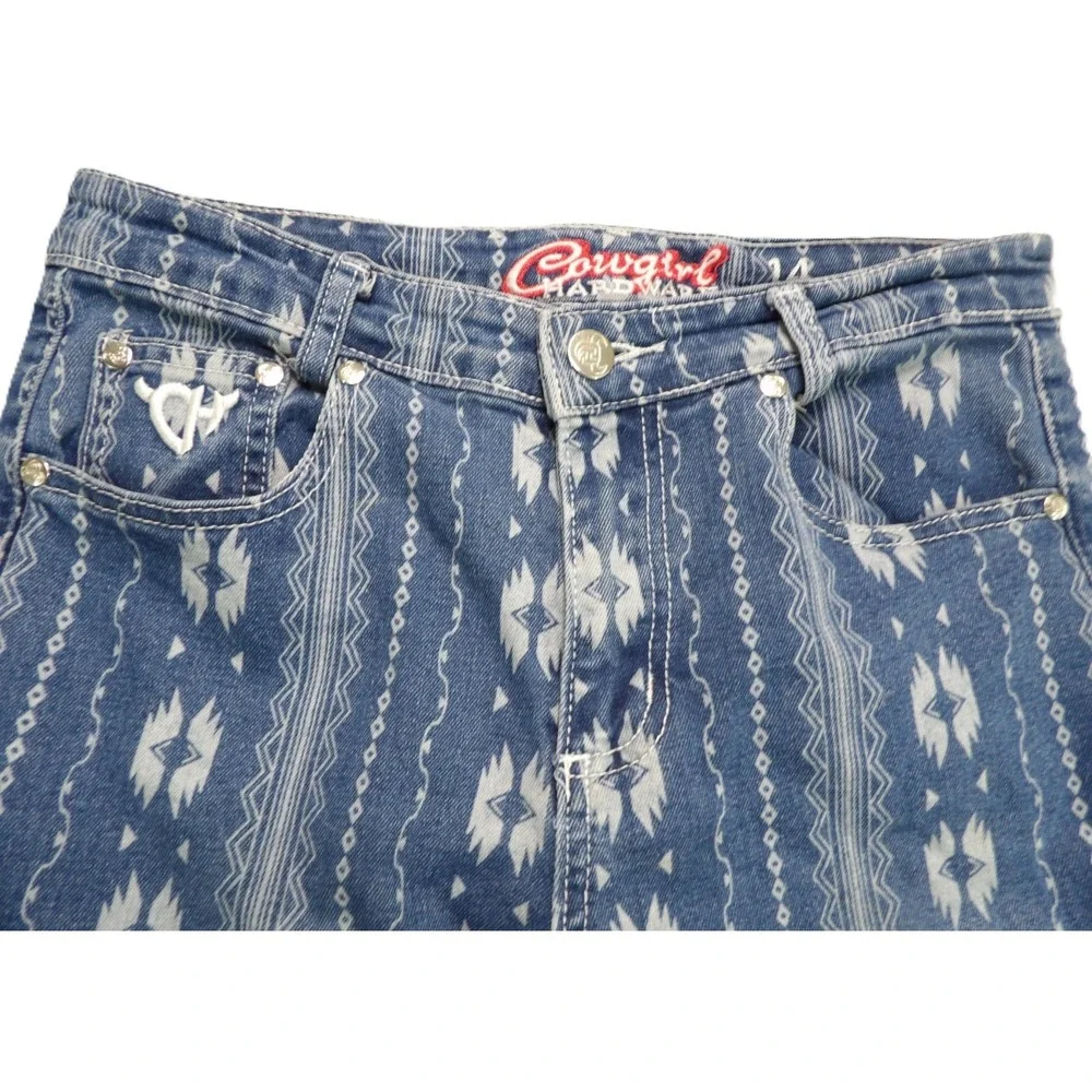 Cowgirl Hardware Aztec Flare Jeans Womens W27 Blue Bell Bottom Western Rodeo Y2K